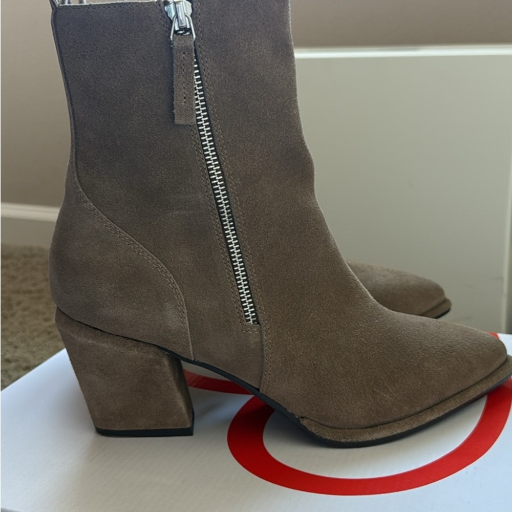 Blondo Taupe Suede Ankle Bootie with Side Zip